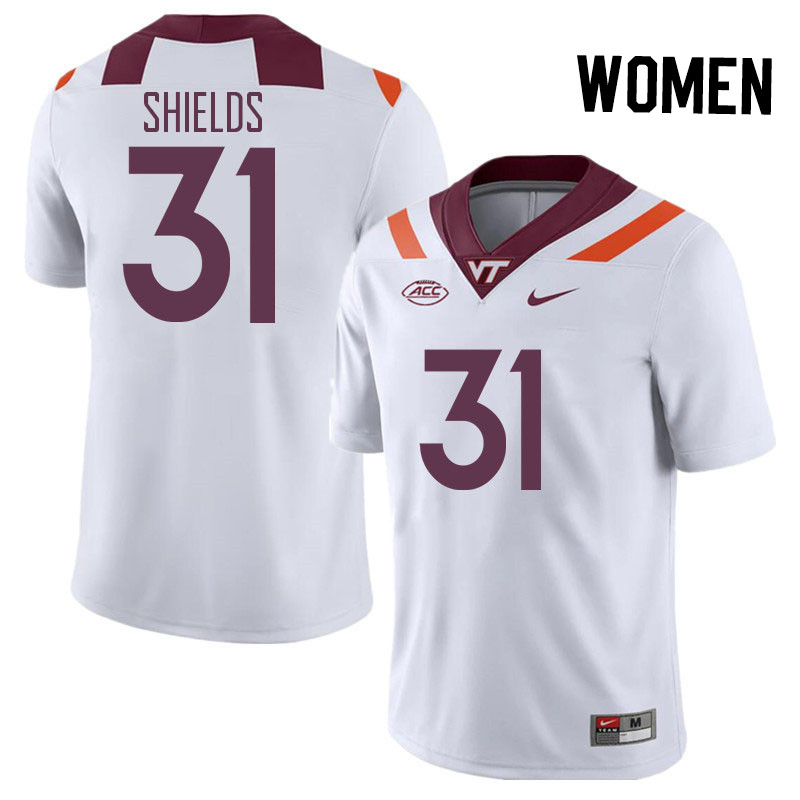 Women #31 Luke Shields Virginia Tech Hokies College Football Jerseys Stitched Sale-White